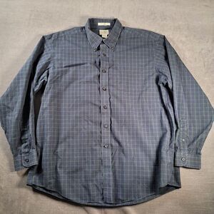 LL Bean Vintage Plaid Button Up Shirt Purple Green Long Sleeve Preppy Mens Sz XL